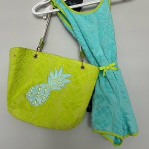 Resort wear/beach cover up Pineapple Tote and Dress Set - Blue and Green